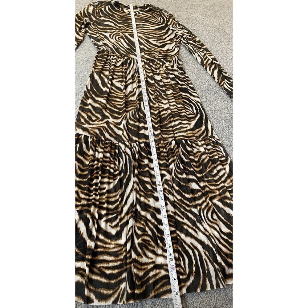 Tiger Print Tiered Mesh Maxi Dress Sz M Swimwear Cover Up Brown Beige Safari - Picture 5 of 11